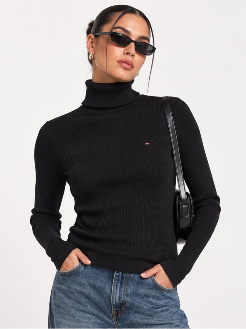 Tommy Hilfiger Black Ribbed Cotton Turtleneck S